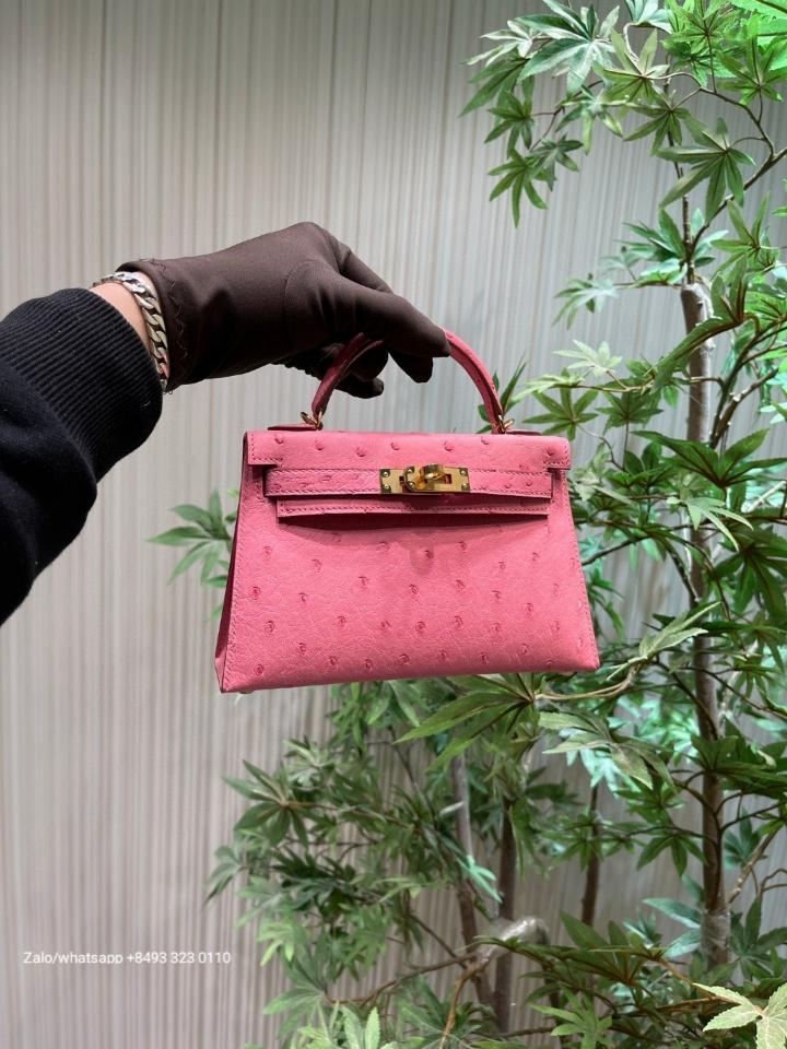 Hermès Kelly mini 20cm Rose Bubblegum (L4) Ostrich GHW H1 -duoc-ban-tai-Hvip Bags & Accessories