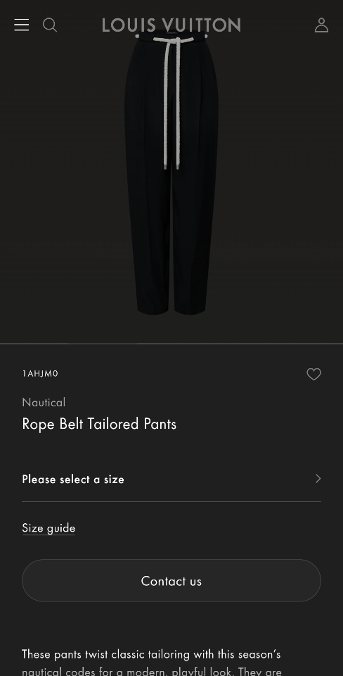 Louis Vuitton 1AHJM0
Nautical
Rope Belt Tailored Pants-duoc-ban-tai-HVIP Shoes & Clothes