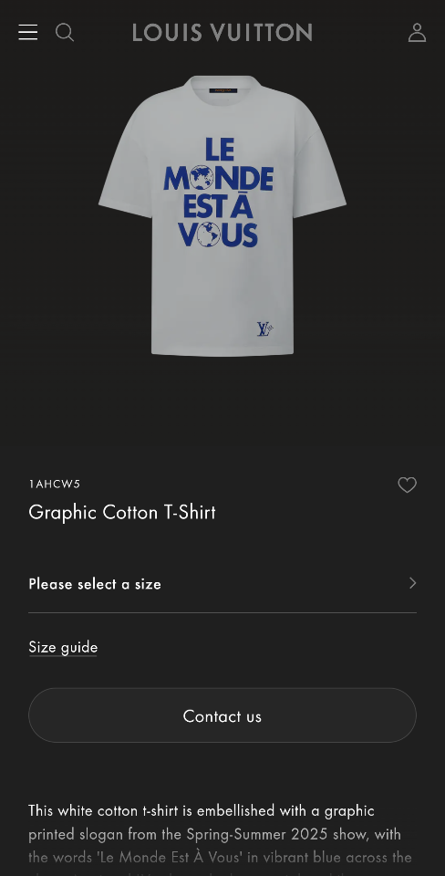 Louis Vuitton 1AHCW5
Graphic Cotton T-Shirt-duoc-ban-tai-HVIP Shoes & Clothes