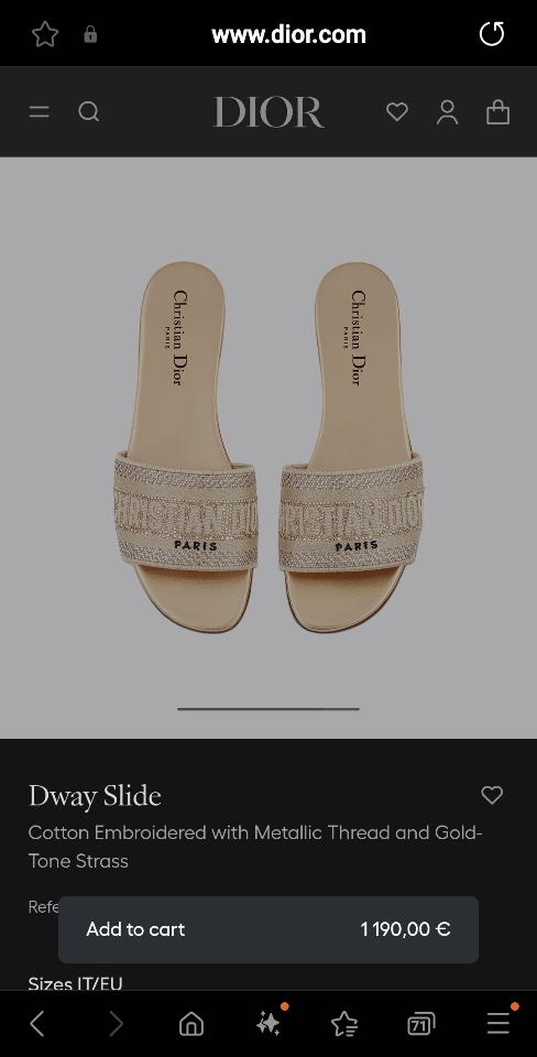 Dior Dway Slide
Cotton Embroidered with Metallic Thread and Gold-Tone Strass KCQ209LCS_S62K-duoc-ban-tai-HVIP Shoes & Clothes
