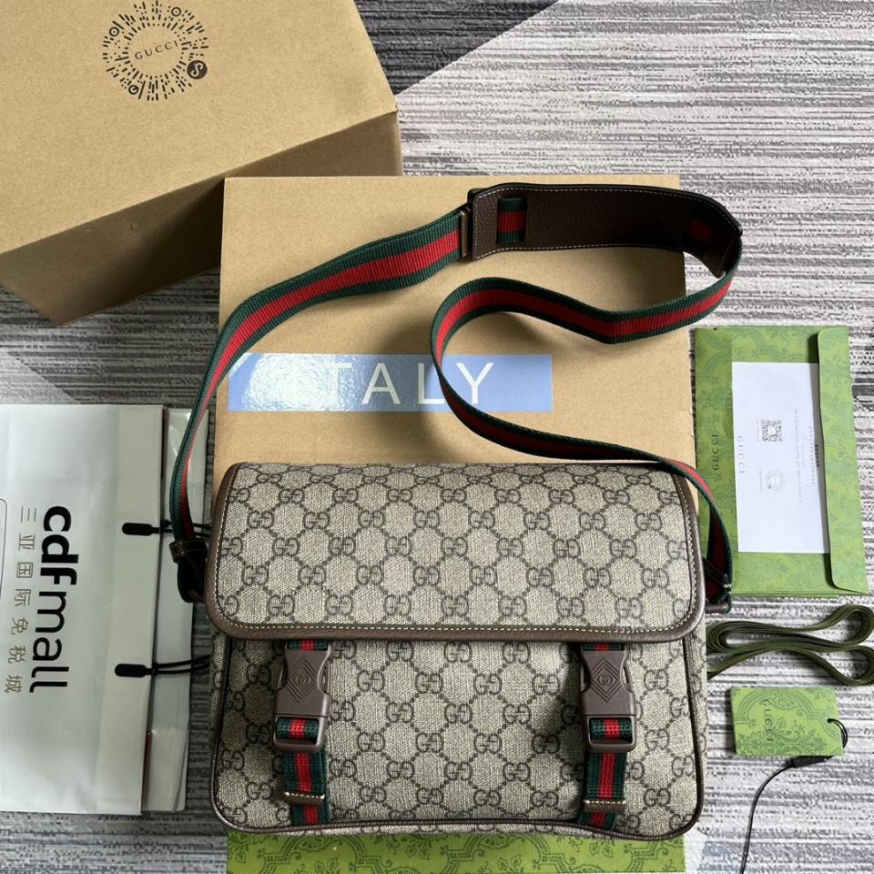 GUCCI SMALL MESSENGER BAG beige and ebony GG Supreme  760123 G1-duoc-ban-tai-Hvip Bags & Accessories