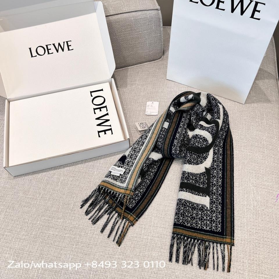 Loewe  LOEWE Love scarf in
wool and cashmere F606257X51 navy blue K4-duoc-ban-tai-Hvip Bags & Accessories