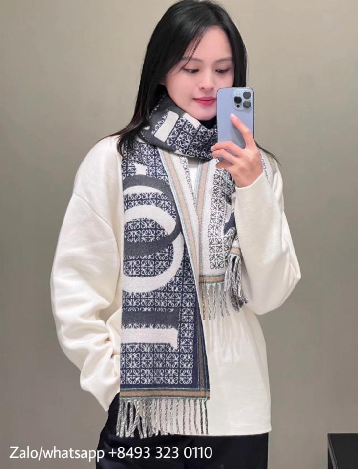 Loewe  LOEWE Love scarf in
wool and cashmere F606257X51 navy blue K4-duoc-ban-tai-Hvip Bags & Accessories