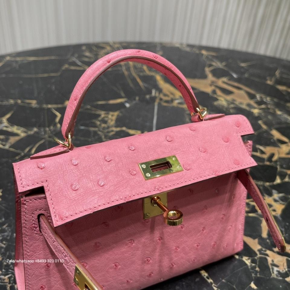 Hermès Kelly mini 20cm Rose Bubblegum (L4) Ostrich GHW H1 -duoc-ban-tai-Hvip Bags & Accessories