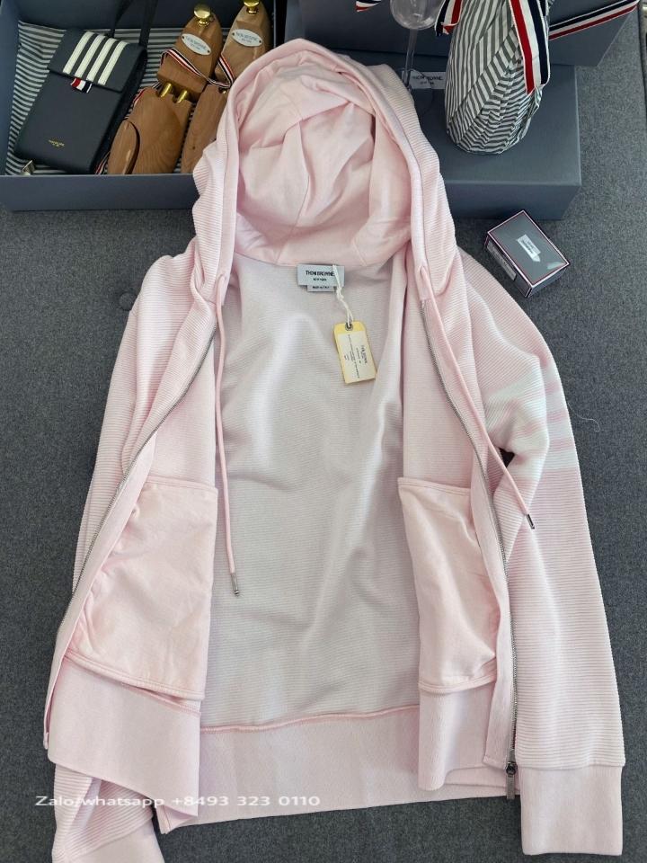Thom Browne LIGHT pink  OTTOMAN RIB 4-BAR ZIP HOODIE FJT205A08138055 tur-duoc-ban-tai-Hvip Bags & Accessories