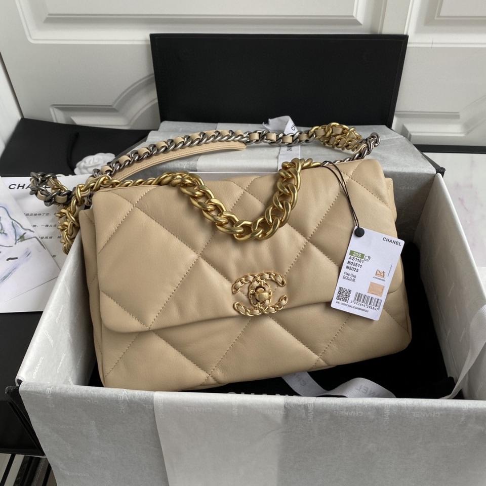 CHANEL 19 HANDBAG  Large Shiny Lambskin, Silver-Tone, Gold-Tone & Ruthenium-Finish Metal  beige AS1161 Cr1( 20 x 30 x 10cm)-duoc-ban-tai-Hvip Bags & Accessories