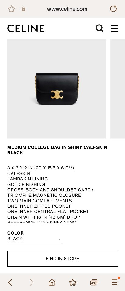 Celine MEDIUM COLLEGE BAG IN SHINY CALFSKIN
BLACK 113583BF4.38NO-duoc-ban-tai-Hvip Bags & Accessories