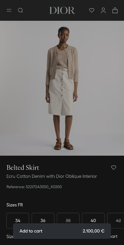 Dior Belted Skirt
Ecru Cotton Denim with Dior Oblique Interior
 522J72A3050_X0200-duoc-ban-tai-HVIP Shoes & Clothes