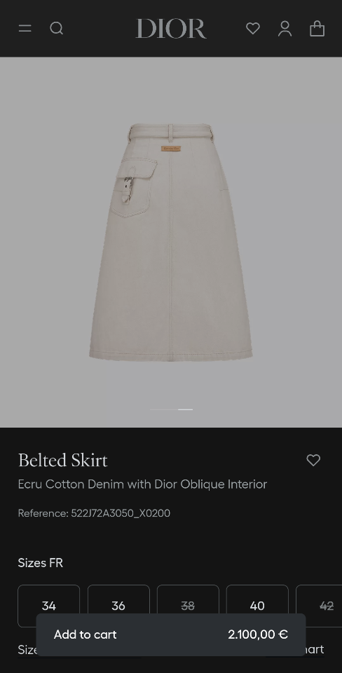Dior Belted Skirt
Ecru Cotton Denim with Dior Oblique Interior
 522J72A3050_X0200-duoc-ban-tai-HVIP Shoes & Clothes