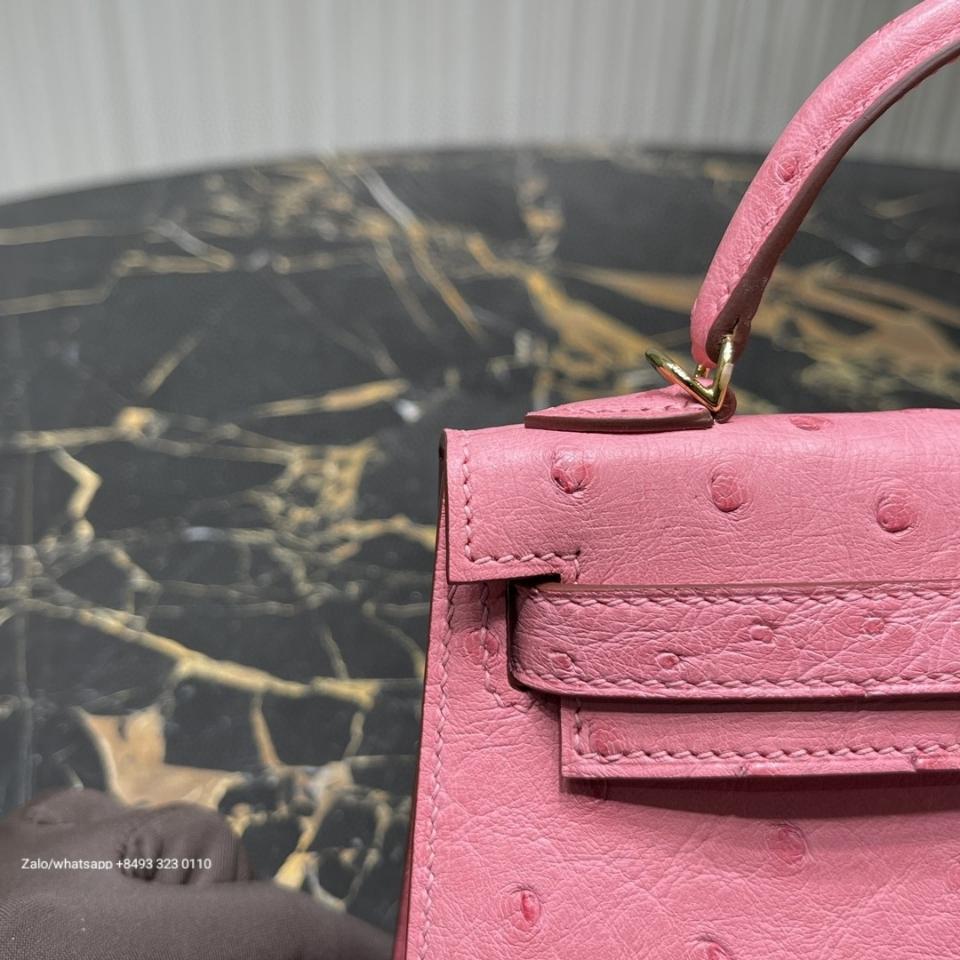 Hermès Kelly mini 20cm Rose Bubblegum (L4) Ostrich GHW H1 -duoc-ban-tai-Hvip Bags & Accessories