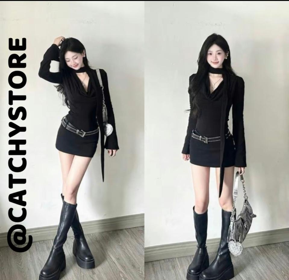 Đầm body cổ đổ tay dài-5016-duoc-ban-tai-YUAN HOU