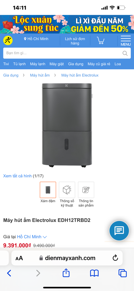 Hút ẩm ,lọc ko khí EDH12TRBD2 24Lit-duoc-ban-tai-Điện Máy Thiện Huệ