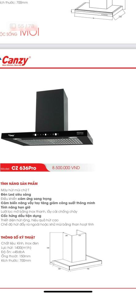 Hút mùi Canzy CZ-636pro-duoc-ban-tai-Điện Máy Thiện Huệ