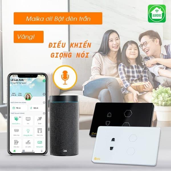 Công tắc hunonic datic 2 nút 1 ổ màu đen-duoc-ban-tai-Hunonic Smarthome Miền bắc