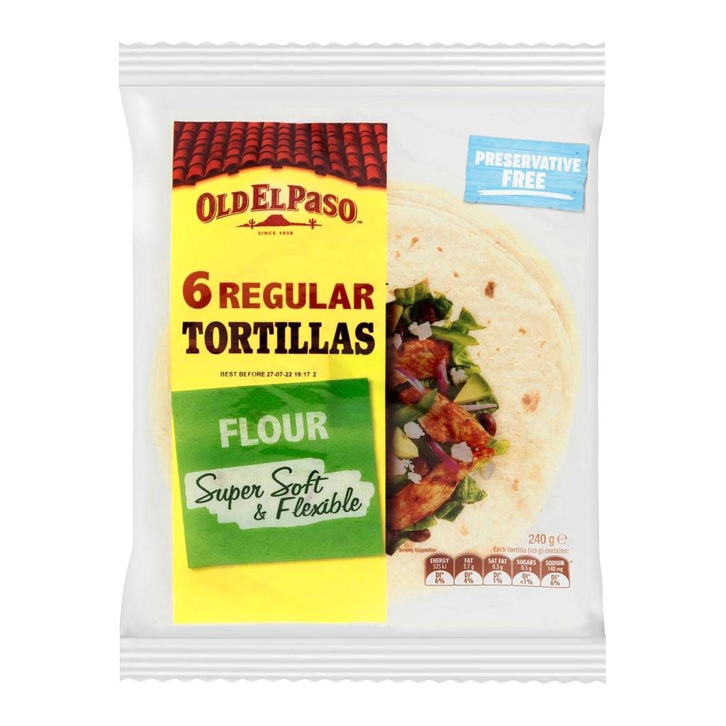 Vỏ Bánh Tortilla Truyền Thống Old El Paso Mexican Burrito Regular Tortillas Flour, Super Soft Flexible - Gói 6 cái (Úc)-duoc-ban-tai-McCorn’s Premium Mart