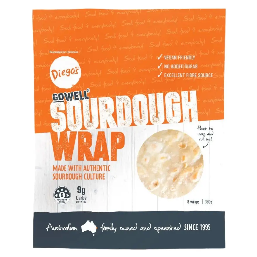 Vỏ Tortilla Ăn Kiêng, Ít Carb, Không Đường, Giàu Chất Xơ Sourdough Wrap Diego's , Gói 320g (Gói 8 vỏ)-duoc-ban-tai-McCorn’s Premium Mart