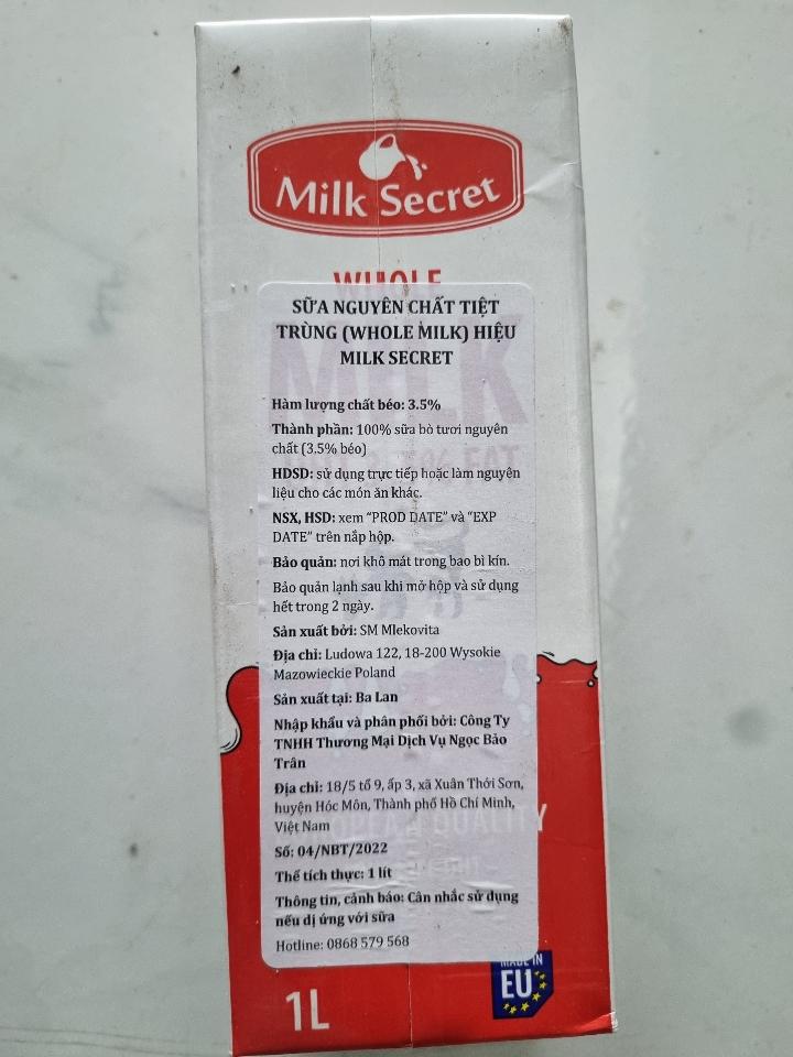 SỮA TƯƠI KHÔNG ĐƯỜNG BA LAN MILK SECRET - 1L-duoc-ban-tai-NGUYÊN LIỆU PHA CHẾ MIDORI DẦU TIẾNG