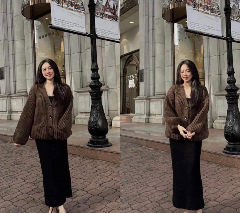 Áo khoác nâu cardigan nữ -duoc-ban-tai-Nhật Hà Order China