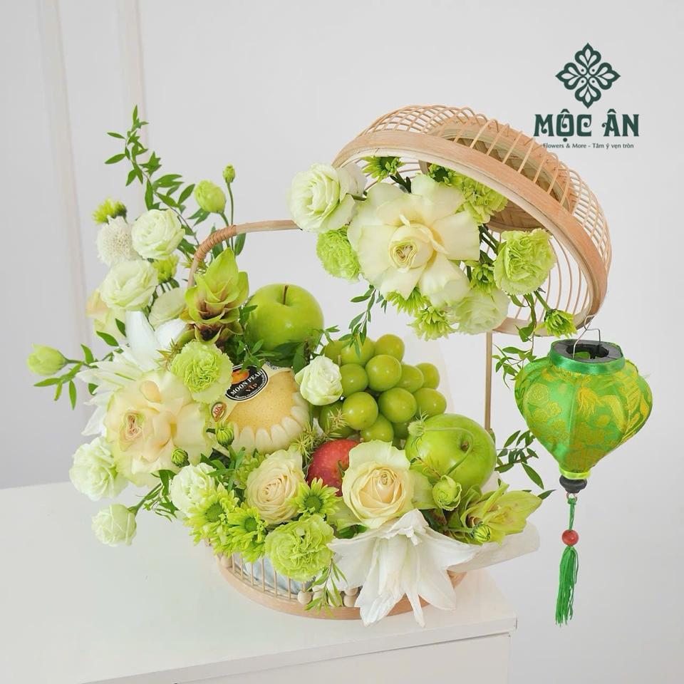Giỏ Hoa Quả Tông Xanh Vàng Nho Lê Táo-duoc-ban-tai-HOA LỄ MỘC ÂN