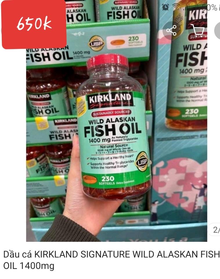 Dầu cá Kirkland Wild Alaskan Fish Oil 1400mg 230 viên 01/27-duoc-ban-tai-Naol Nguyen. 100% hàng Mỹ xách tay. Giá sale cực sốc