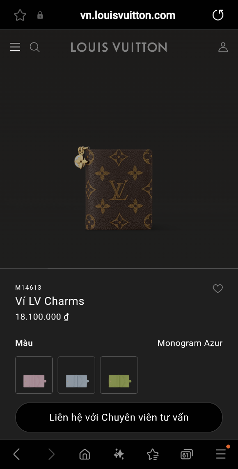 Louis Vuitton M14613
Ví LV Charms 9x10x2.5cm-duoc-ban-tai-Hvip Bags and Accessories