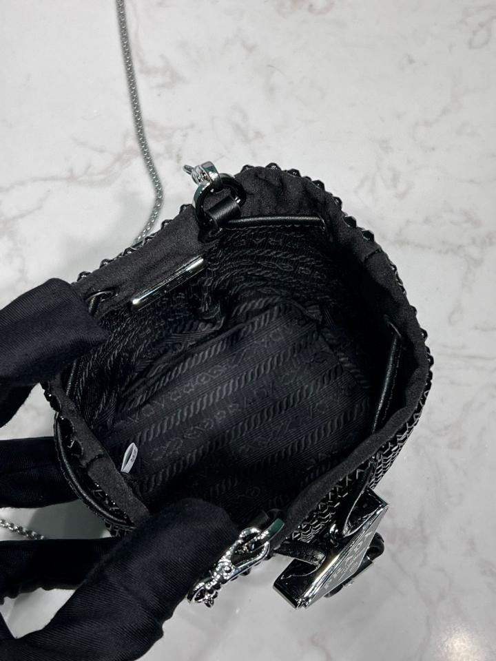 Prada Satin mini-pouch with crystals black 1NR016 10x12x7cm-duoc-ban-tai-Hvip Bags and Accessories