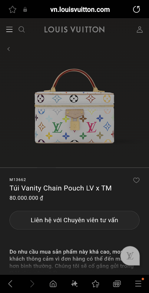 Louis Vuitton M13662
Túi Vanity Chain Pouch LV x TM 11.5 x 6.5 x19cm-duoc-ban-tai-Hvip Bags and Accessories
