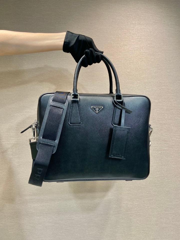 Prada Saffiano Leather briefs bag black 0891 38x29cm-duoc-ban-tai-Hvip Bags and Accessories