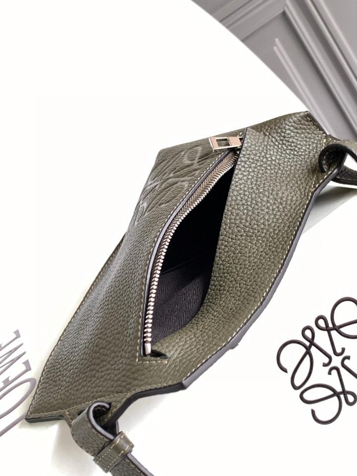 Loewe Vertical T Pocket in soft grained calfskin khaki green C660P02X0122*6.5*13 11039-duoc-ban-tai-Hvip Bags and Accessories