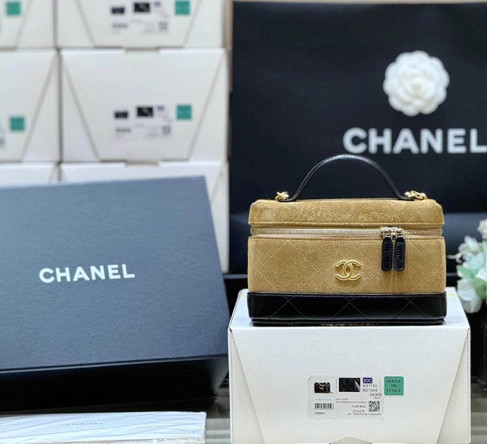 Chanel Vanity with Chain Suede Calfskin, Shiny Lambskin & Gold-Tone Metal  Brown & Black AP5186 14*19*5cm-duoc-ban-tai-Hvip Bags and Accessories