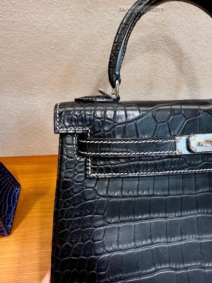Hermès Kelly 25cm Noir Alligator PHW -duoc-ban-tai-Hvip Bags and Accessories