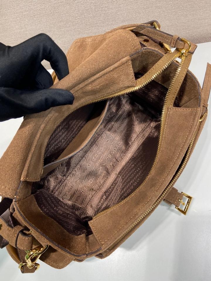 
Prada Explore medium suede shoulder bag with flap cocoa Brown 1BD394 30x14x10cm-duoc-ban-tai-Hvip Bags and Accessories