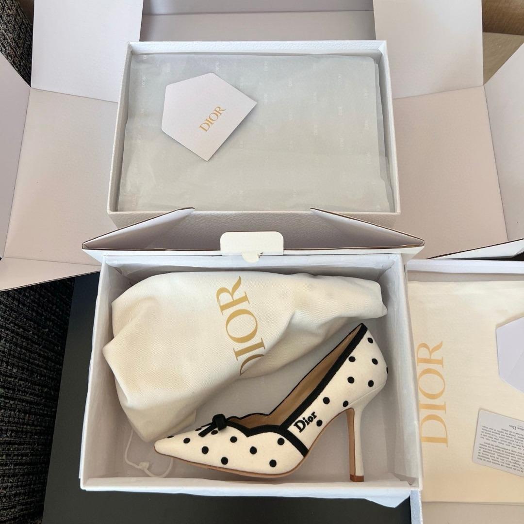 Dior Romance PumpBlack Cotton Embroidered with White PolkaDior Motif-duoc-ban-tai-Hvip Shoes and Clothes