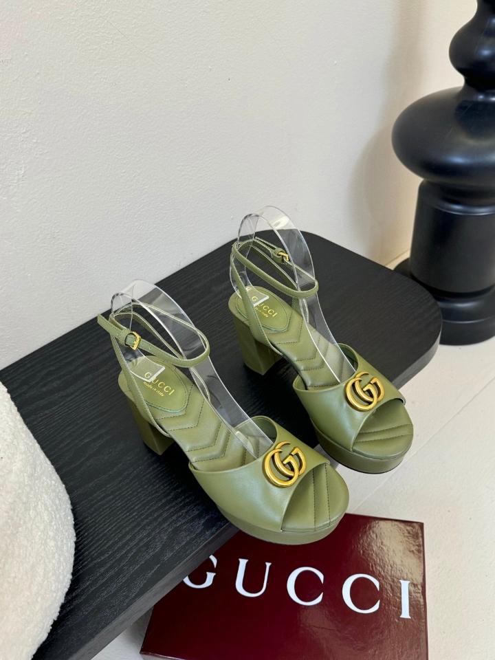 Gucci Women's platform sandal with Double G 80mm green leather 832450 (1)-duoc-ban-tai-Hvip Shoes and Clothes