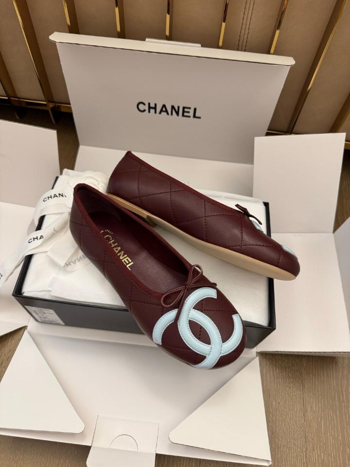 Chanel Ballet flats Lambskin burgundy and light blue G47163 -duoc-ban-tai-Hvip Shoes and Clothes