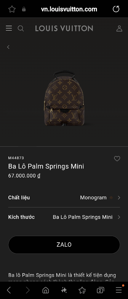 Louis Vuitton M44873
Ba Lô Palm Springs Mini 17*22*10cm-duoc-ban-tai-Hvip Bags and Accessories