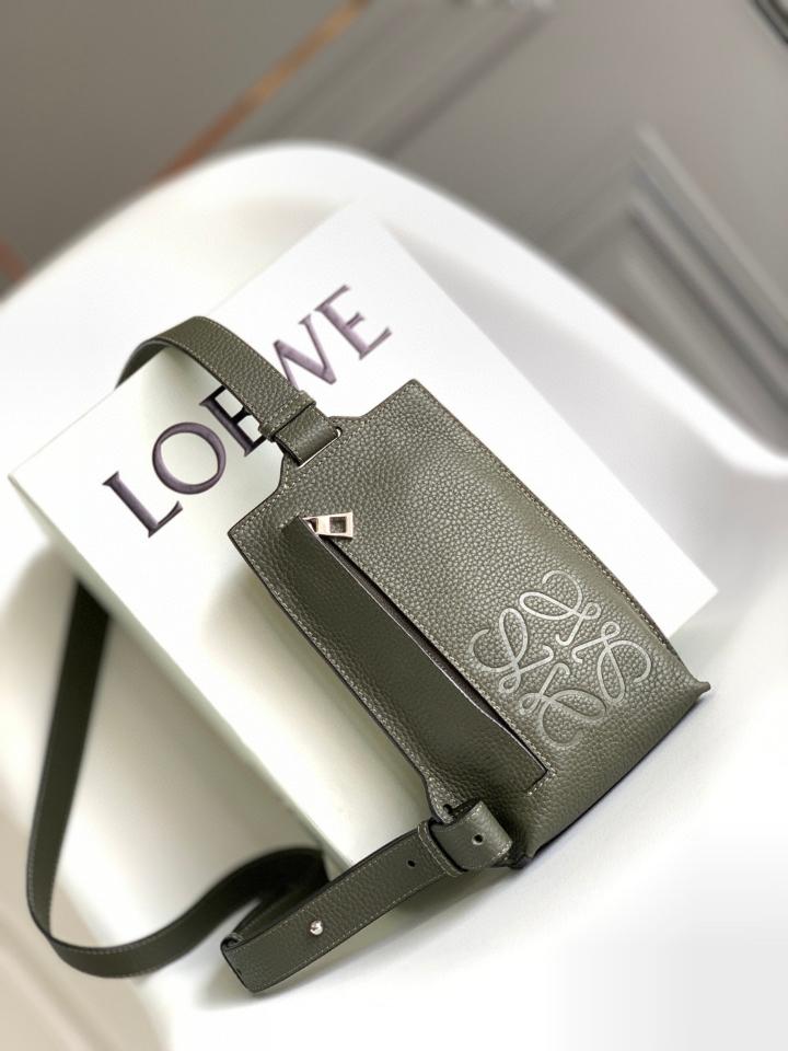 Loewe Vertical T Pocket in soft grained calfskin khaki green C660P02X0122*6.5*13 11039-duoc-ban-tai-Hvip Bags and Accessories