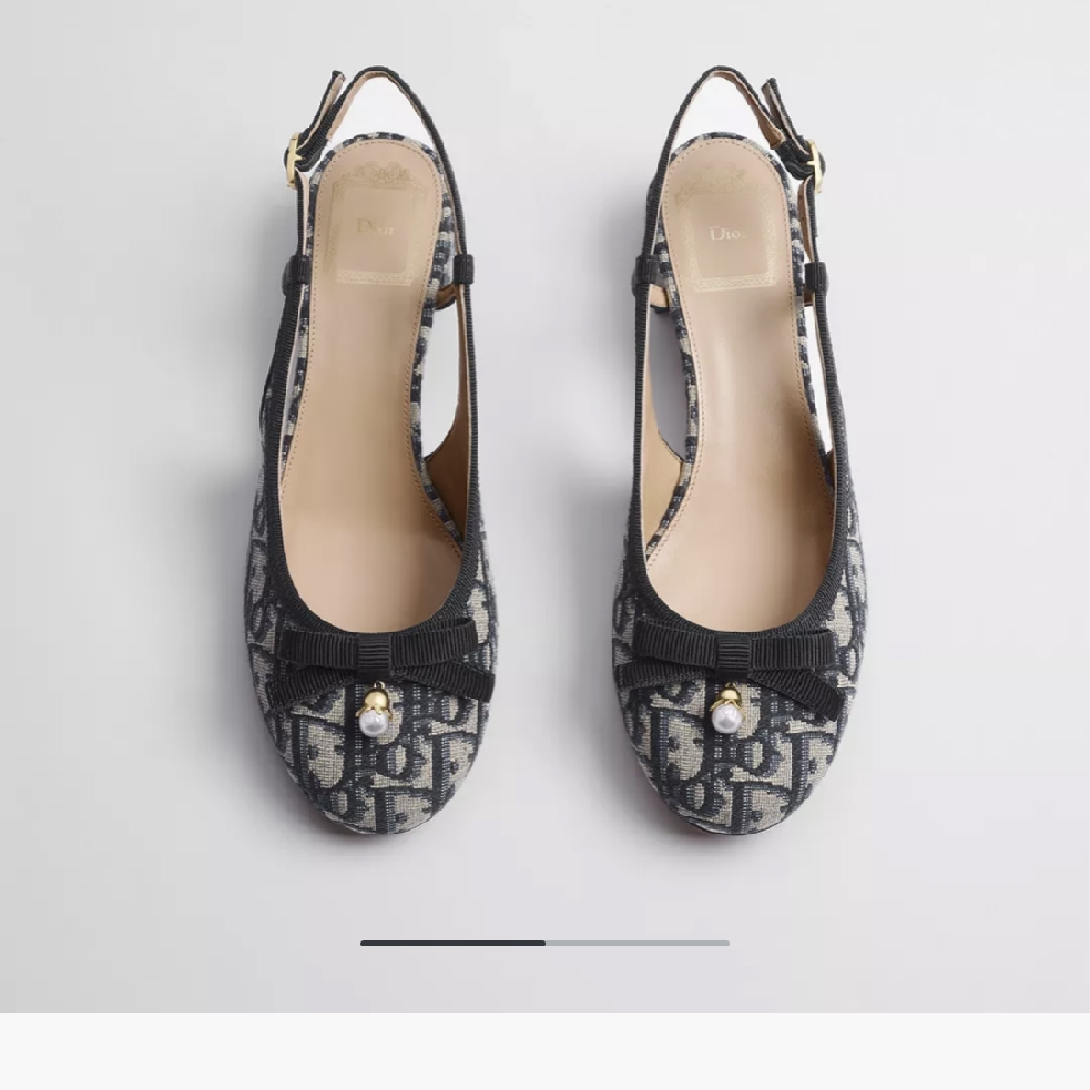 Dior Ballet Slingback PumpCotton Embroidered with Deep Blue Dior Oblique Motif-duoc-ban-tai-Hvip Shoes and Clothes