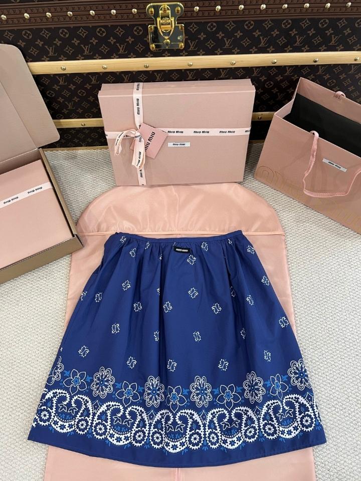 Miu Miu Printed slubbed poplin skirt MG2425-duoc-ban-tai-Hvip Shoes and Clothes
