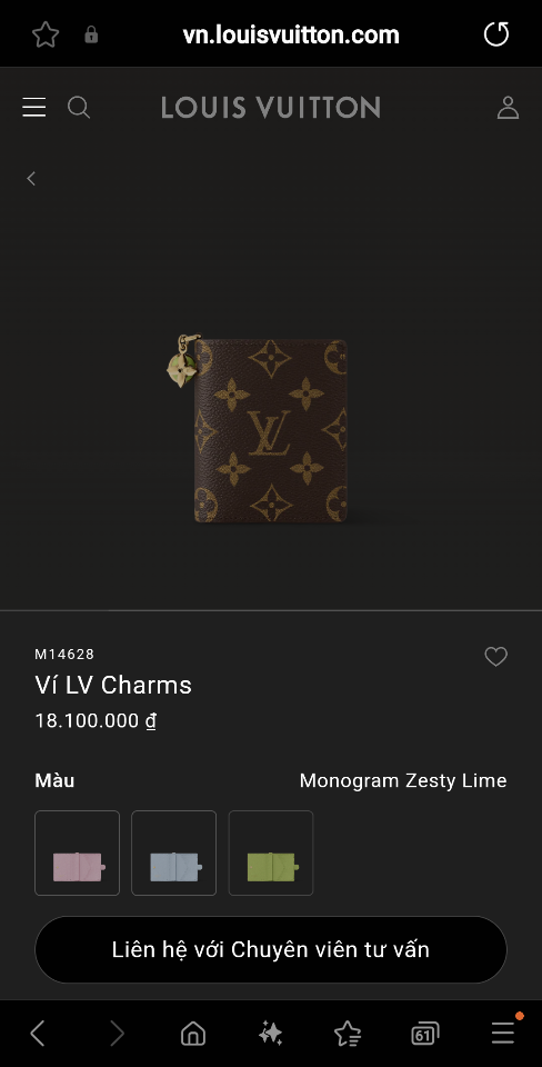Louis Vuitton M14628
Ví LV Charms 9x10x2.5cm-duoc-ban-tai-Hvip Bags and Accessories