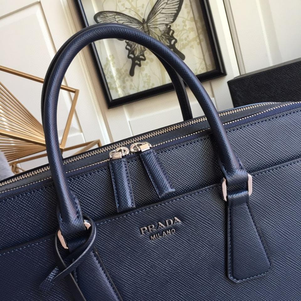 Prada Saffiano Leather briefs bag blue 2VE366B 36x28cm -duoc-ban-tai-Hvip Bags and Accessories