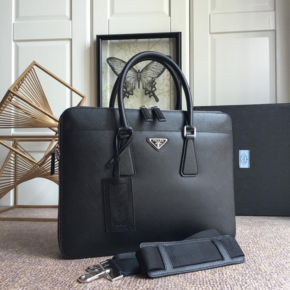 Prada Saffiano Leather briefs bag black 2VE366B 36,5 x28cm -duoc-ban-tai-Hvip Bags and Accessories