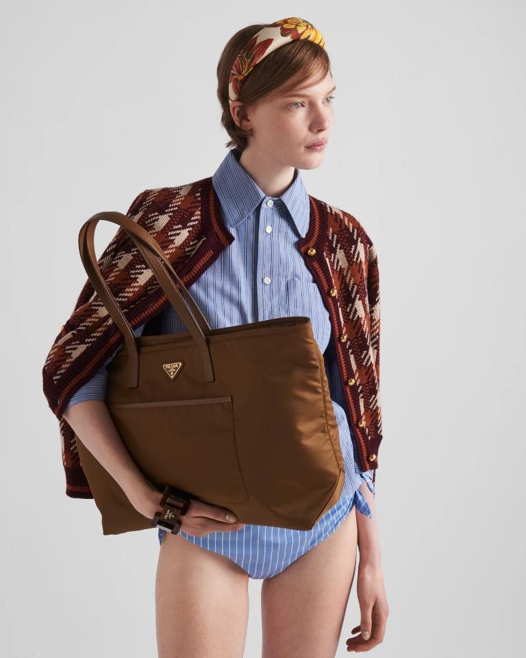 Prada Re-Edition 1978 large Re-Nylon and Saffiano leather tote bag Cork Beige 43x31x15cm-duoc-ban-tai-Hvip Bags and Accessories