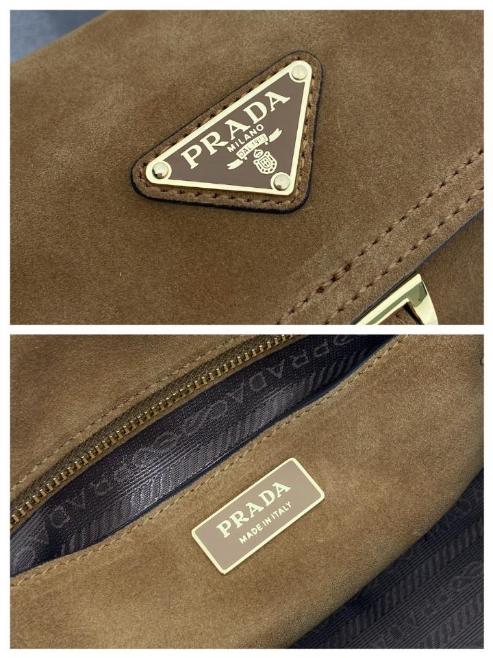 
Prada Explore medium suede shoulder bag with flap cinnamon 1BD394 30x14x10cm-duoc-ban-tai-Hvip Bags and Accessories