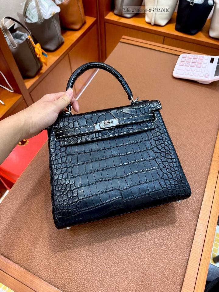 Hermès Kelly 25cm Noir Alligator PHW -duoc-ban-tai-Hvip Bags and Accessories