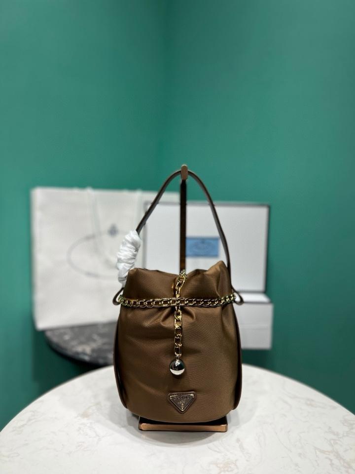 Prada Petit Sac Noir Re-Nylon and nappa leather mini bucket bag 1BE088 brown 14x20x15 cm-duoc-ban-tai-Hvip Bags and Accessories