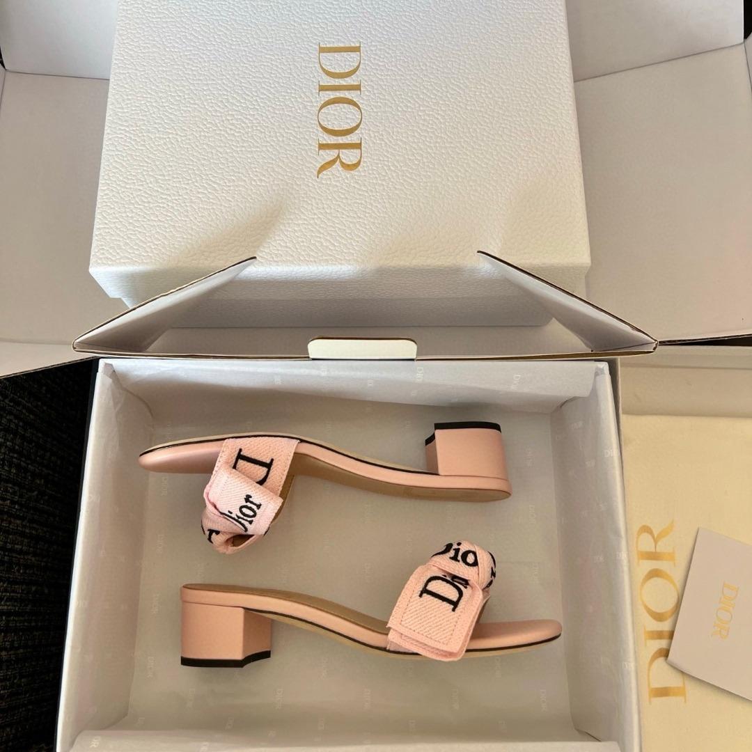 Dior J'Adior Heeled Slide Embroidered Cotton-duoc-ban-tai-Hvip Shoes and Clothes