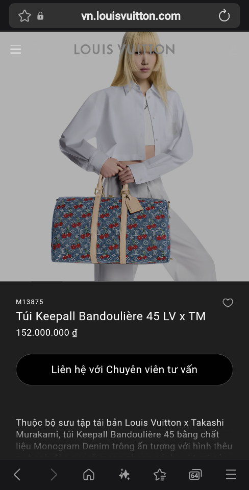 Louis Vuitton M13875
Túi Keepall Bandoulière 45 LV x TM

27 x 20 x 45 cm-duoc-ban-tai-Hvip Bags and Accessories