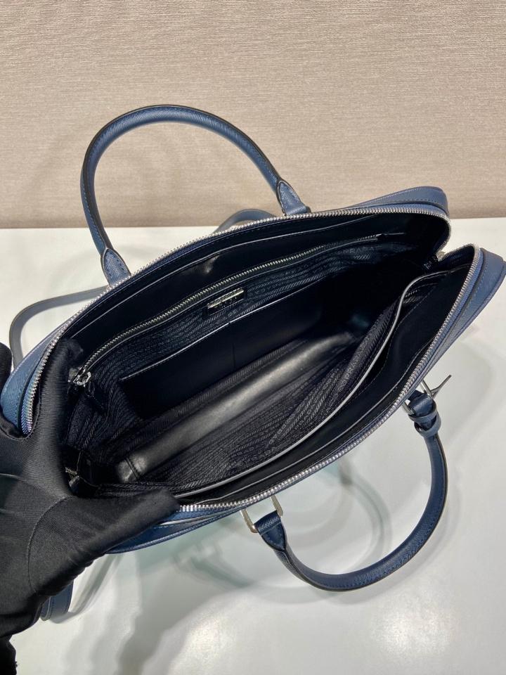 Prada Saffiano leather bag blue 0368 37x28x3.5cm-duoc-ban-tai-Hvip Bags and Accessories