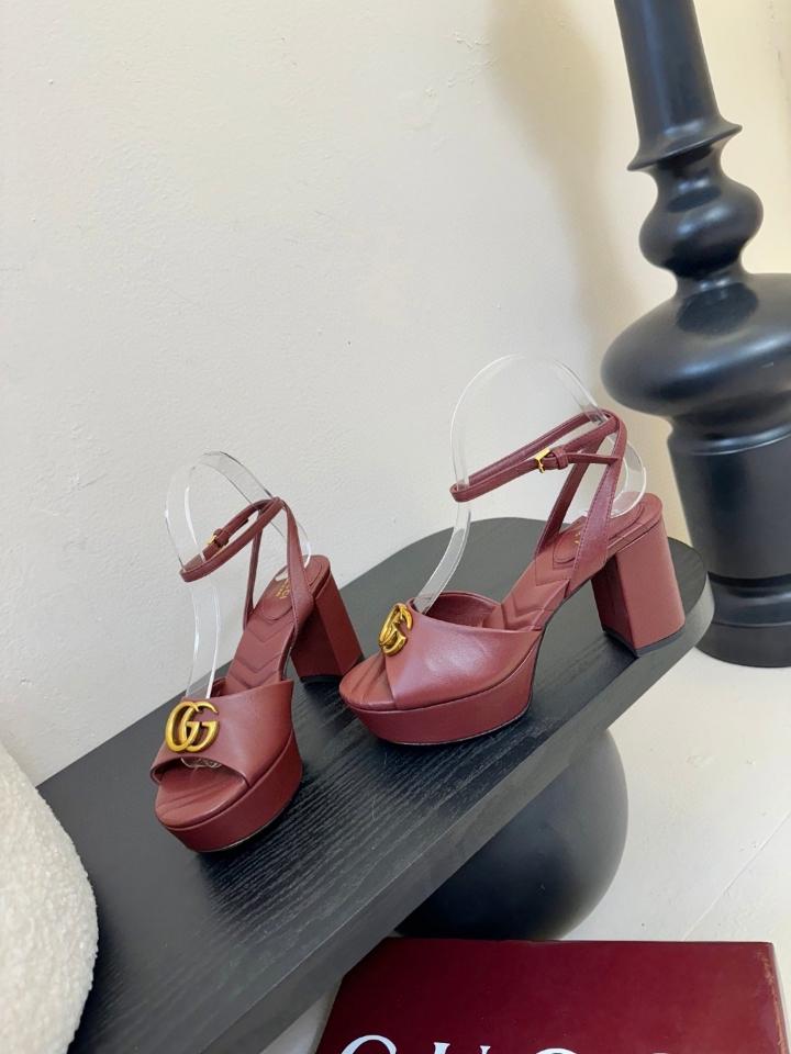 Gucci Women's platform sandal with Double G 80mm burgundy leather 832450 (1)-duoc-ban-tai-Hvip Shoes and Clothes
